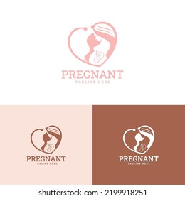 Pregnant woman logo vector design. family and baby care logos and symbol