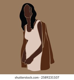 Pregnant woman in long brown coat