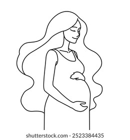 Pregnant Woman with Long Flowing Hair Outline 