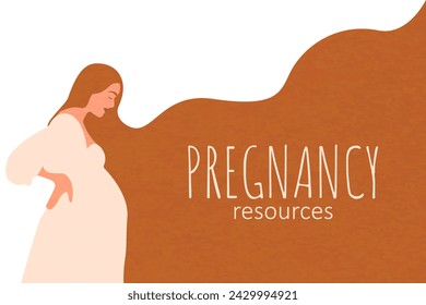 Pregnant woman with long hair in a beige dress. The concept of pregnancy, motherhood, family. vector illustration in minimal style. Abstract female portrait. EPS 10