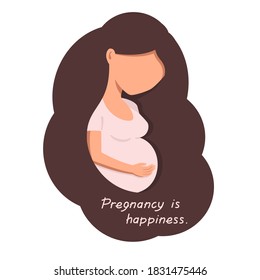 Pregnant woman with long hair and big belly on a white background .