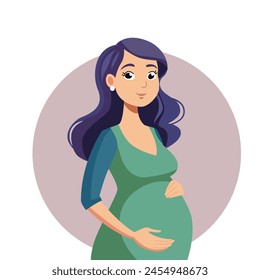 Pregnant woman with long hair. The concept of pregnancy, motherhood, family. Happy mum. Pregnant belly side view. Pregnancy concept. Pregnant woman holds her belly.