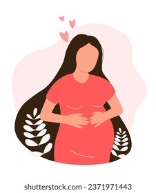 Pregnant woman with long hair. Mother expecting a child. Vector flat graphics.