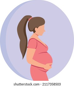Pregnant woman with long hair in a ponytail. Logo modern flat design illustration