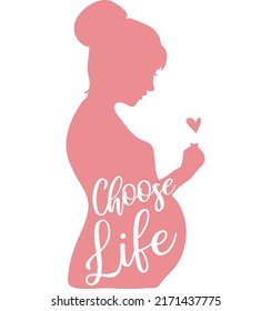 Pregnant woman looking at the heart. Choose Life. Save the Babies