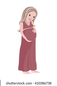 Pregnant woman looking at her belly