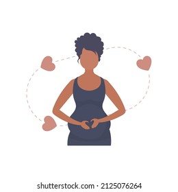 Pregnant Woman lovingly holds her belly. isolated. vector.