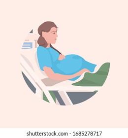 pregnant woman lying in hospital bed before childbirth maternity pregnancy concept portrait vector illustration