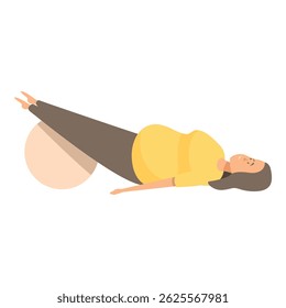 Pregnant woman lying on her back and lifting her legs using a fitness ball