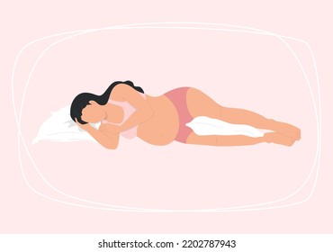 
Pregnant woman lying sideways side view