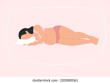 Pregnant woman lying sideways side view