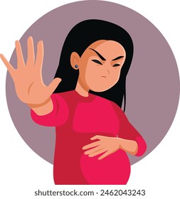 
Pregnant Woman making Stop Gesture vector Cartoon Illustration. Unhappy mother to be asking for privacy and boundaries
