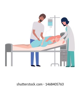 Pregnant woman and man with doctor design