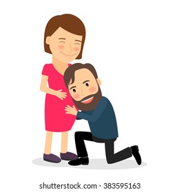 Pregnant woman with man. Pregnancy concept colorful icon on white background. Vector illustration