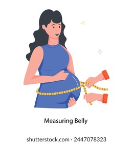 Pregnant woman measuring belly, flat icon