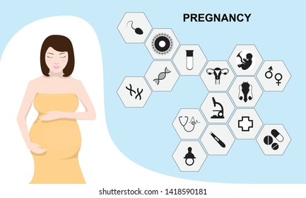 Pregnant woman and medical symbol set concept, vector illustration eps10