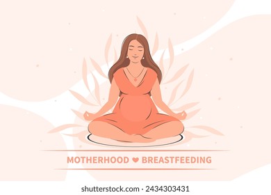 Una mujer embarazada medita. Concepto yoga, meditación, relax, salud, embarazo, maternidad. Ilustración vectorial.