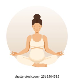 Pregnant woman meditates. Concept yoga, meditation, relax, health, pregnancy, motherhood. Vector illustration.