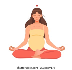 A pregnant woman meditates in the lotus position. Pregnant woman does yoga. Vector illustration
