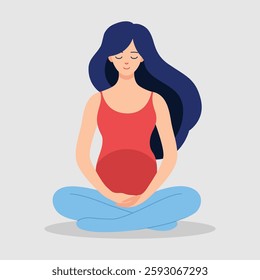 Pregnant Woman in Meditation – Calm and Happy Maternity Illustration