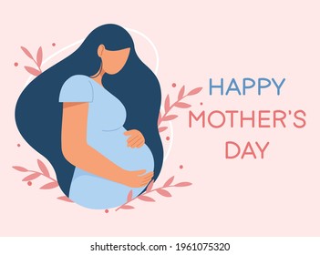 Pregnant woman. Mother and child. Concept of pregnancy and motherhood. Happy Mother's day. Modern maternity. Design for greeting card, poster, web or print. Flat vector illustration.