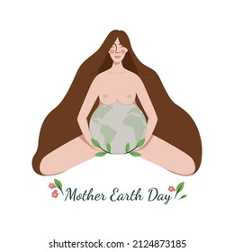Pregnant woman. Mother earth day. Motherhood. The Source of Life. Vector illustration
