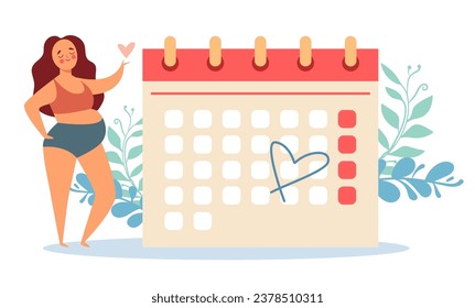 Pregnant woman mother pregnancy calendar waiting birth isolated concept. Vector flat graphic design illustration