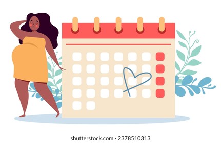 Pregnant woman mother pregnancy calendar waiting birth isolated concept. Vector flat graphic design illustration