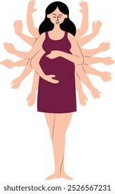 Pregnant woman multitasks Hand drawn