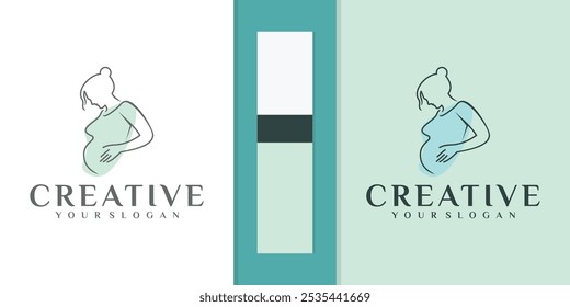 pregnant woman nature logo vector design. The mother is pregnant with her baby