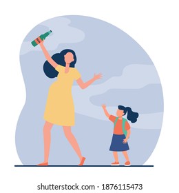 Pregnant woman not caring about her health. Kid, beer, alcohol flat illustration. Irresponsibility and maternity concept for banner, website design or landing web page