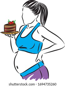 pregnant woman not healthy nutrition diet vector illustration