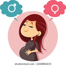 
Pregnant Woman Not Knowing the Gender Before Birth Vector Illustration
Mother to be not showing interest in baby gender for a prenatal reveal 
