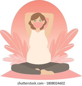 Pregnant woman oing pregnancy yoga at home illustration