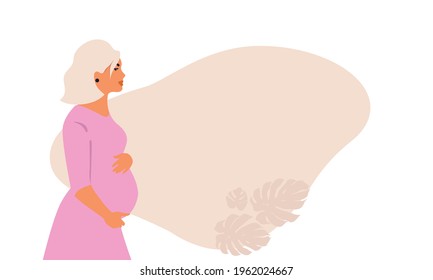 Pregnant woman on a background of leaves.The concept of pregnancy, motherhood, family. Happy mum. Pregnant belly side view. Pregnancy concept. Pregnant woman holds her belly. African american Pregnant