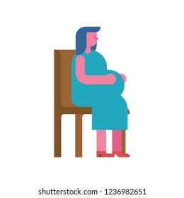 Pregnant woman On chair. expectant lady sit. female Big belly on stool. Future mother Vector illustration