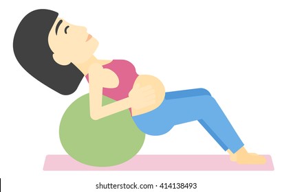 Pregnant woman on gymnastic ball.
