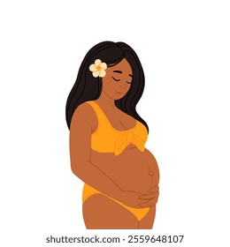 Pregnant woman on the nature. Calm parent, motherhood and stress relief. Vector illustration