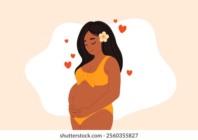 Pregnant woman on the nature. Calm parent, motherhood and stress relief. Vector illustration