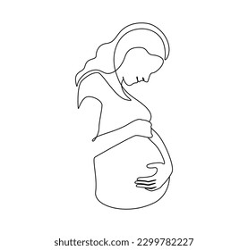 Pregnant Woman in one continuous line drawing. Healthy pregnancy and birth baby symbol in simple linear style. Concept for Happy Mother day greeting cad. Editable stroke. Doodle vector illustration