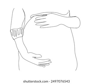 Pregnant Woman in one continuous line drawing. Healthy pregnancy and birth baby symbol in simple linear style. Concept for Happy Mother day banner. Doodle outline vector illustration