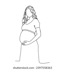 Pregnant woman, one line drawing vector illustration.