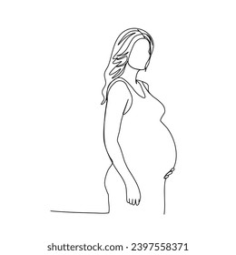 Pregnant woman, one line drawing vector illustration.