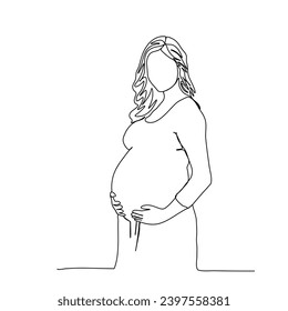 Pregnant woman, one line drawing vector illustration.