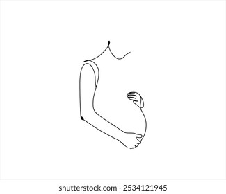 Pregnant woman one line drawing on white isolated vector image Pregnant woman one line drawing on white isolated vector image