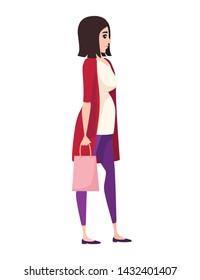 Pregnant woman with paper shopping bag cartoon character design flat vector illustration