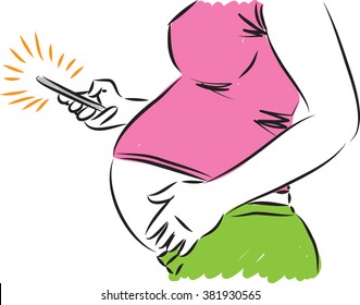 PREGNANT WOMAN WITH PHONE ILLUSTRATION