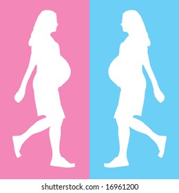 pregnant woman, pink and blue background, vector illustration