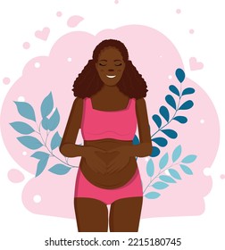 Pregnant woman in pink underwear