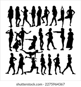  pregnant woman posing silhouette vector set design